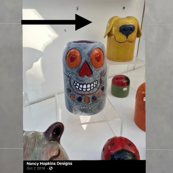 Ceramic Yellow Dog Art Nancy Hopkins Designs Jar Vessel Trinket Memory Box USA - Picture 14 of 14